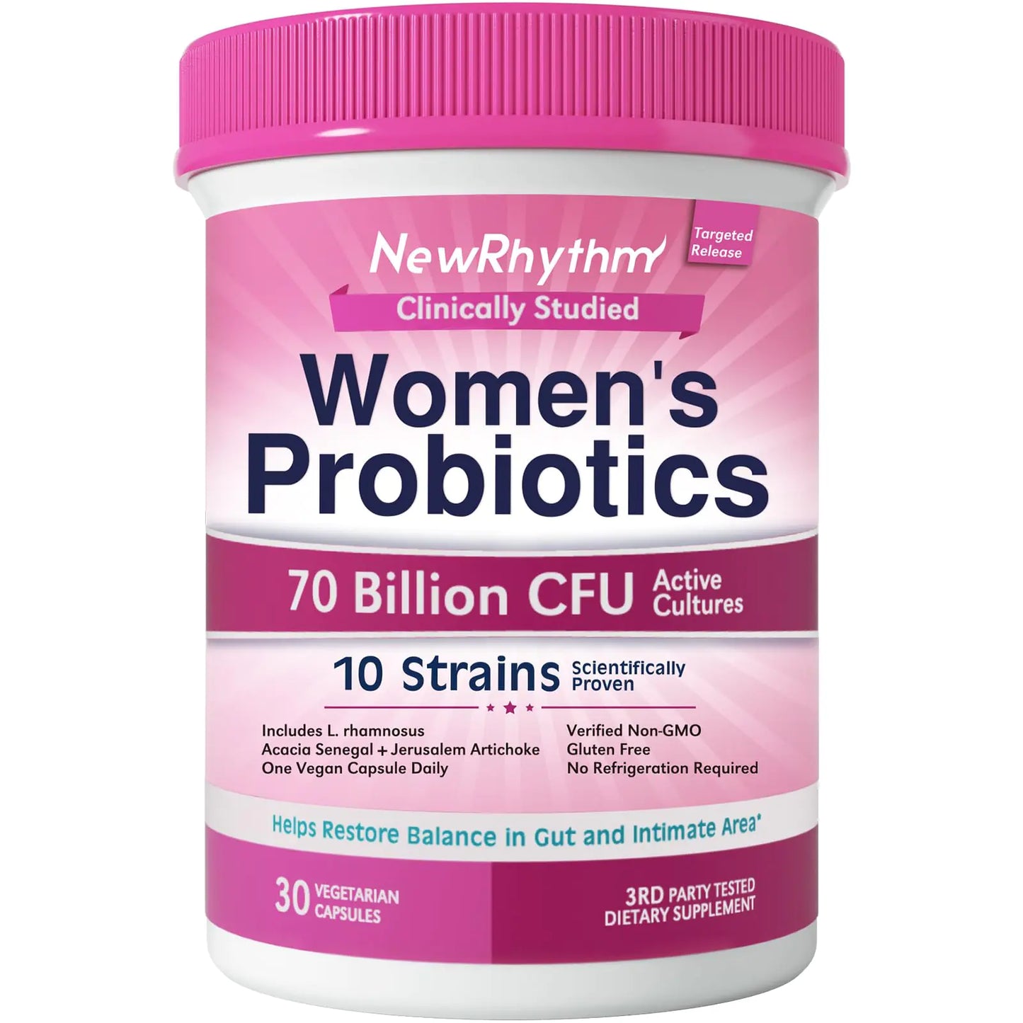 Women’s Probiotics with Organic Prebiotics – 70 Billion CFU, 10 Strains (30 Vegan Capsules)