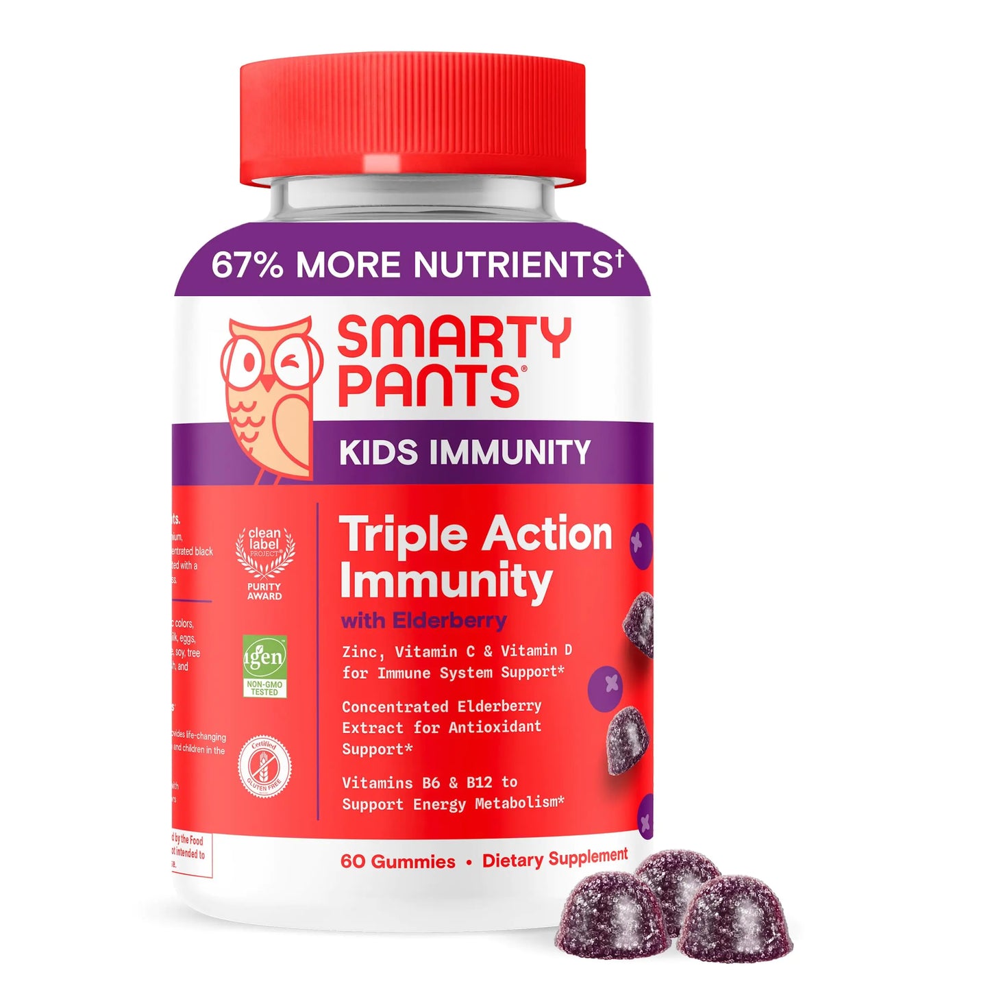 SmartyPants Kids Immunity Elderberry Gummies: Kids Immune Support Supplement Vitamin C Vitamin D Vitamins B6 & B12 and Zinc Gluten Free Elderberry Flavor 60 Count (30 Day Supply)