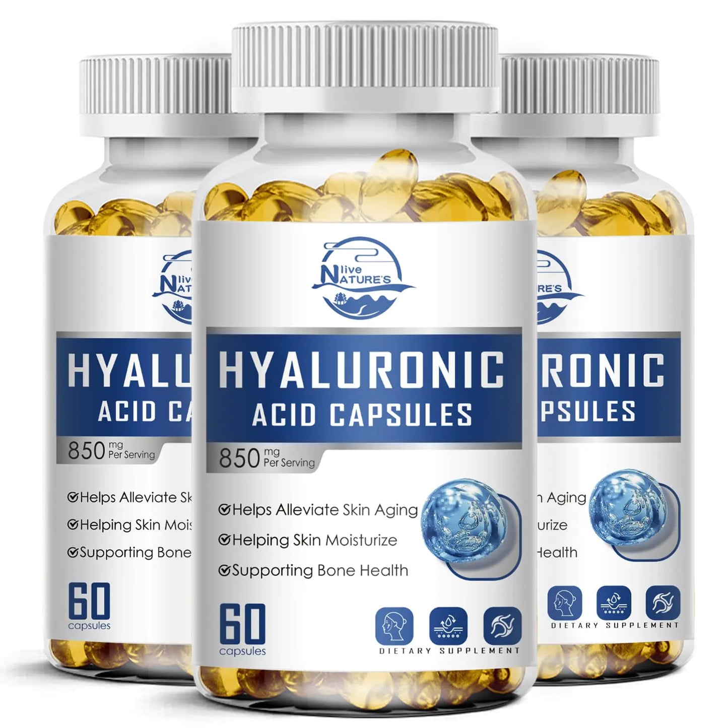 Hyaluronic Acid Capsules 850 mg – Double Strength Skin & Joint Support (3 Pack, 180 Capsules)