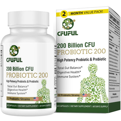 Probiotics for Women & Men – 200 Billion CFU, 12 Strains, Shelf-Stable (60 Capsules)