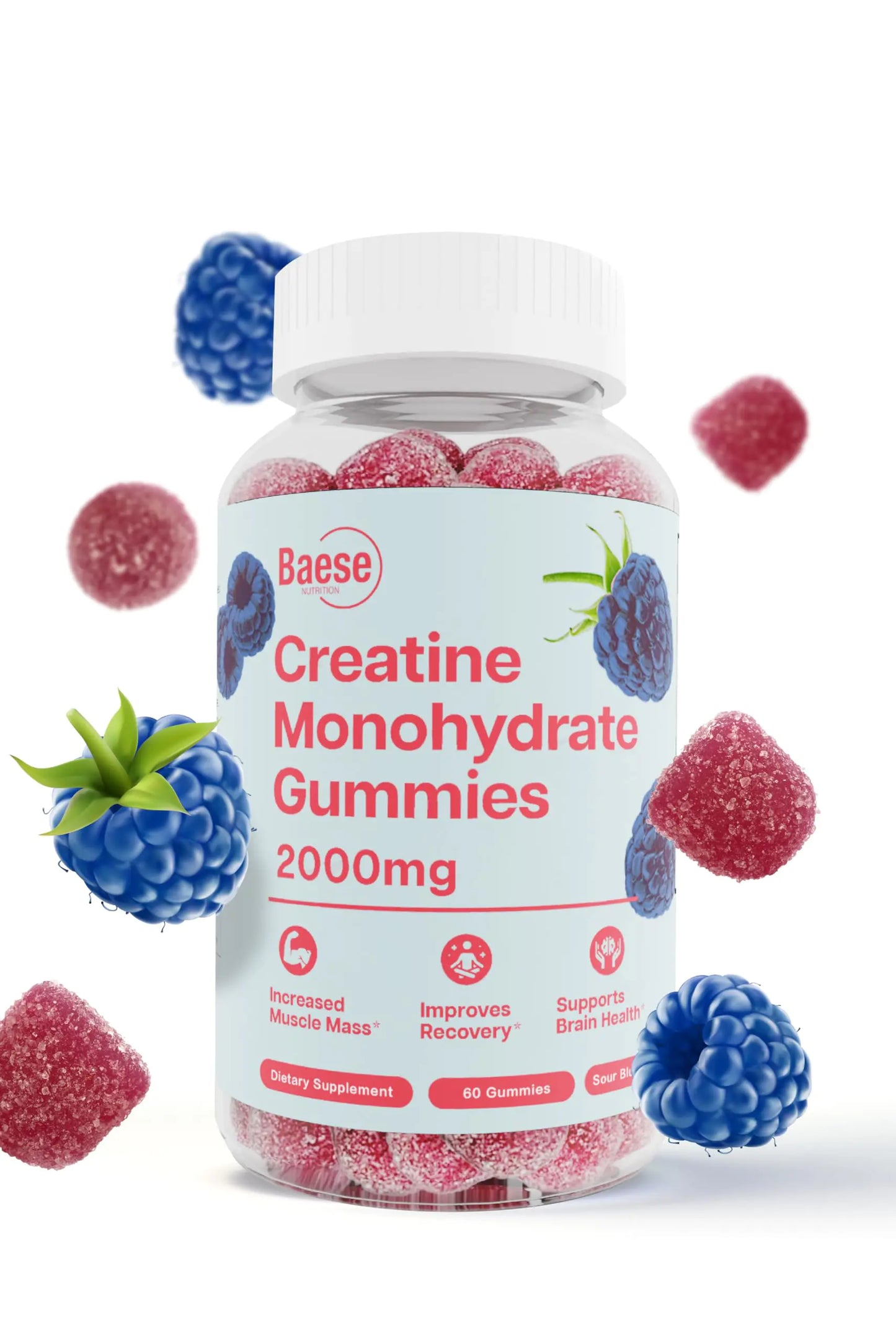Creatine Monohydrate Gummies – Sour Blue Raspberry Pre-Workout (Vegan & Chewable)
